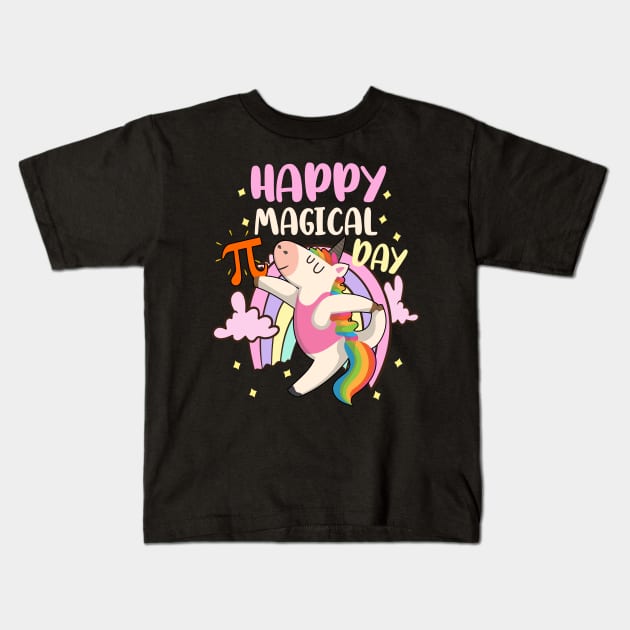 Happy Pi Day Magical Rainbow Unicorn with Pastel Cutie Pi Kids T-Shirt by alcoshirts